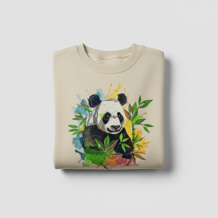 Colour Splash Panda Machine Embroidered Sweatshirt – Hand Finished in Dubai | EmbroMania