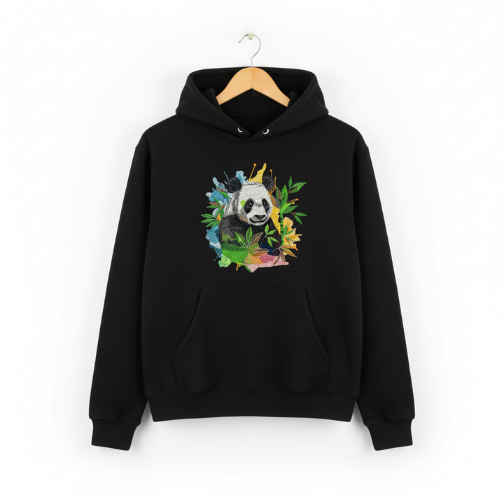 Artistic Panda Machine Embroidered Hoodie – Hand Finished in Dubai | EmbroMania