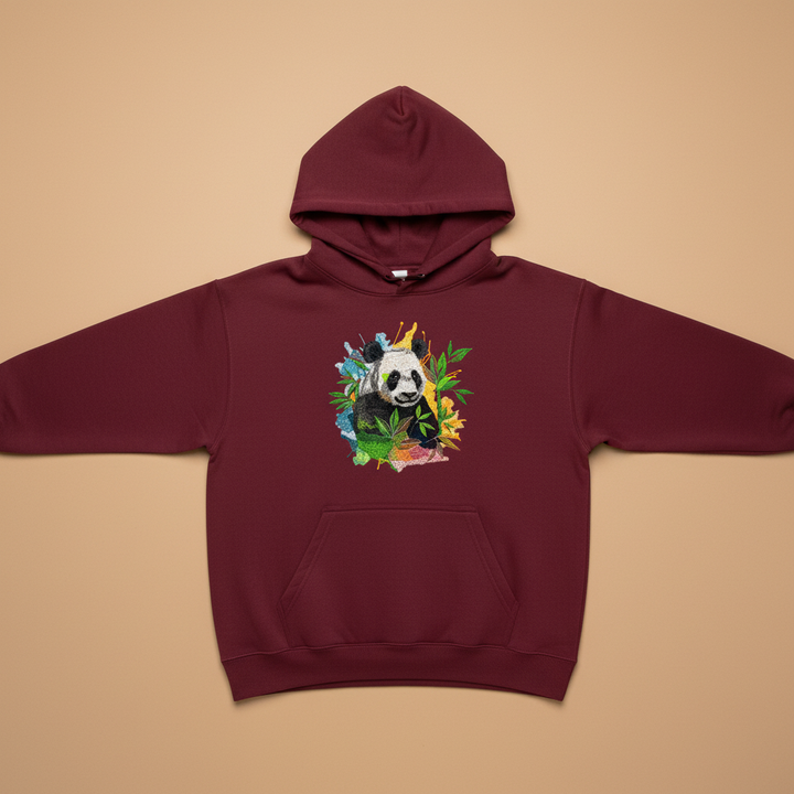 Artistic Panda Machine Embroidered Hoodie – Hand Finished in Dubai | EmbroMania