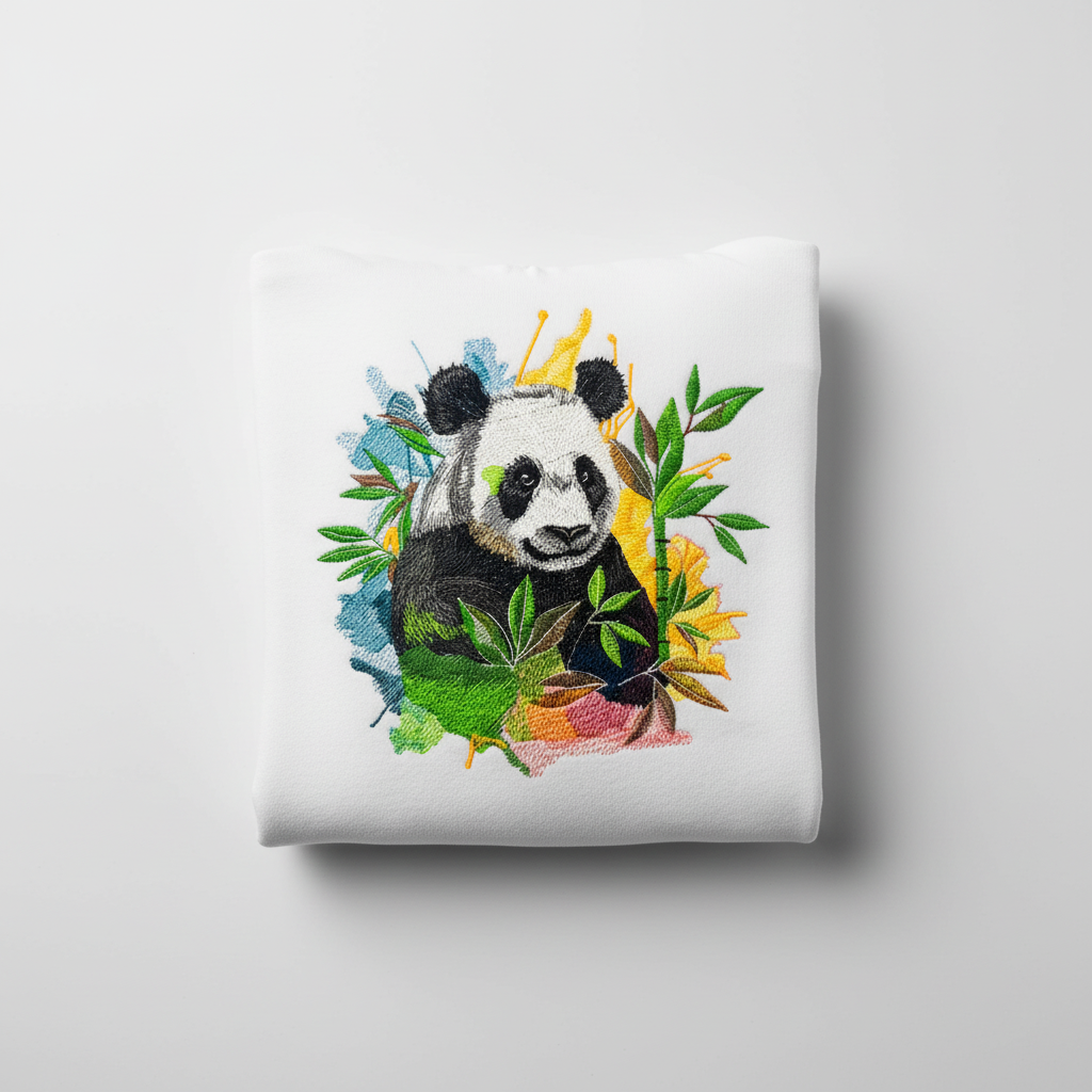 Artistic Panda Machine Embroidered Hoodie – Hand Finished in Dubai | EmbroMania