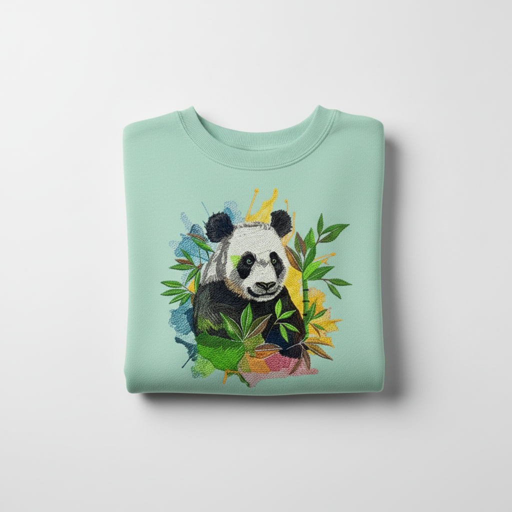 Colour Splash Panda Machine Embroidered Sweatshirt – Hand Finished in Dubai | EmbroMania