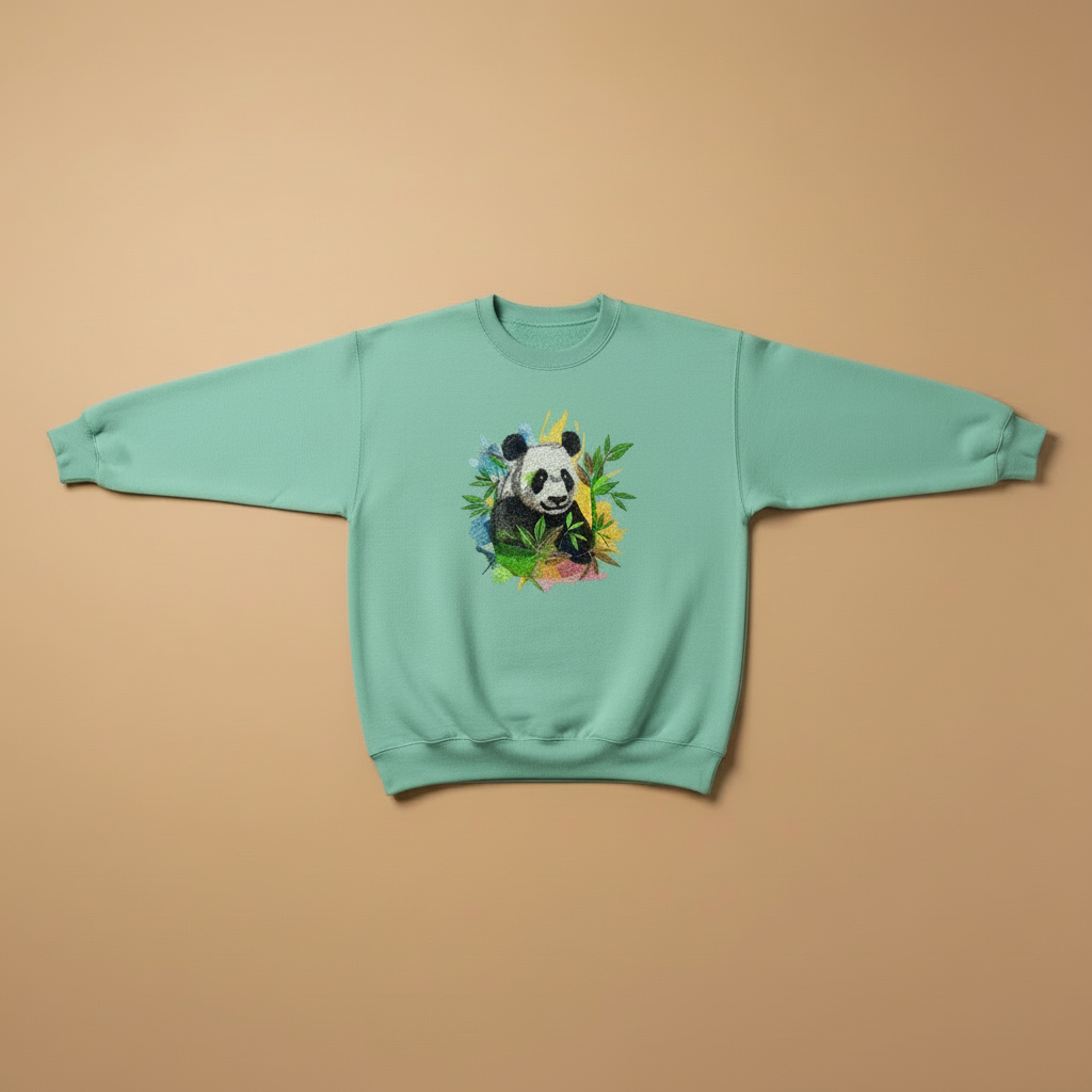 Colour Splash Panda Machine Embroidered Sweatshirt – Hand Finished in Dubai | EmbroMania