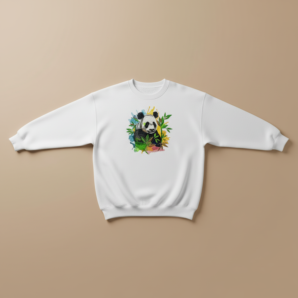 Colour Splash Panda Machine Embroidered Sweatshirt – Hand Finished in Dubai | EmbroMania