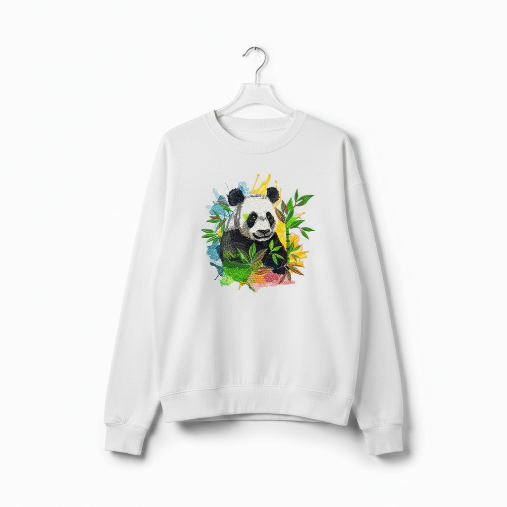 Colour Splash Panda Machine Embroidered Sweatshirt – Hand Finished in Dubai | EmbroMania