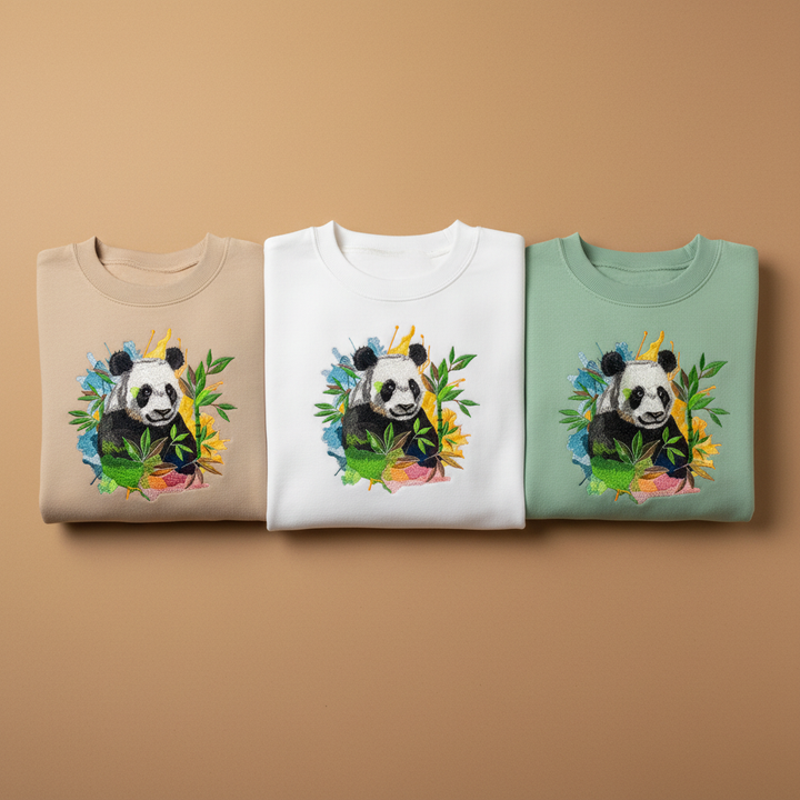 Colour Splash Panda Machine Embroidered Sweatshirt – Hand Finished in Dubai | EmbroMania