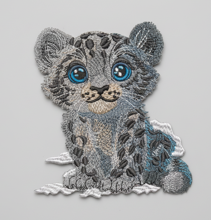 Baby Snow Leopard Machine Embroidered Sweatshirt – Hand Finished in Dubai | EmbroMania