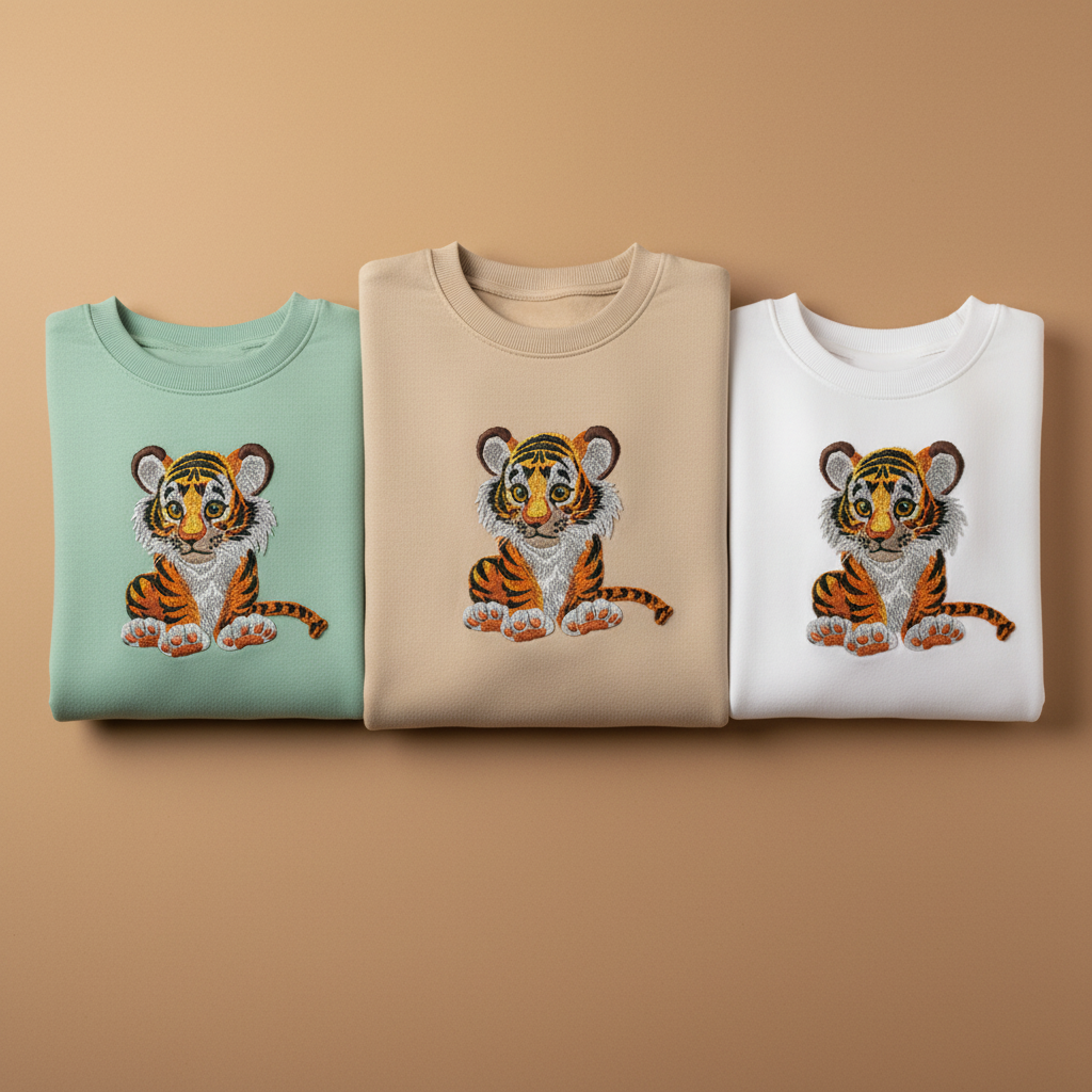Baby Tiger Machine Embroidered Sweatshirt – Hand Finished in Dubai | EmbroMania