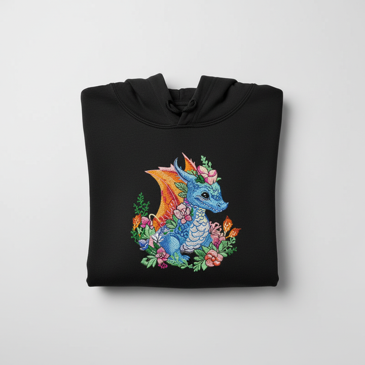 Baby Blue Dragon Machine Embroidered Hoodie – Hand Finished in Dubai | EmbroMania