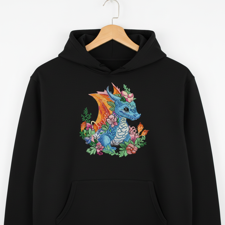 Baby Blue Dragon Machine Embroidered Hoodie – Hand Finished in Dubai | EmbroMania