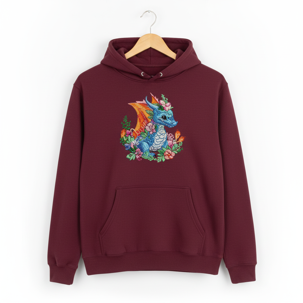 Baby Blue Dragon Machine Embroidered Hoodie – Hand Finished in Dubai | EmbroMania