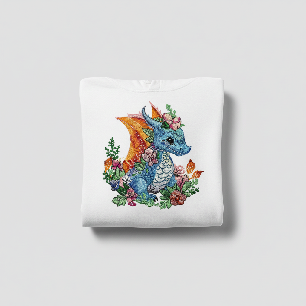 Baby Blue Dragon Machine Embroidered Hoodie – Hand Finished in Dubai | EmbroMania
