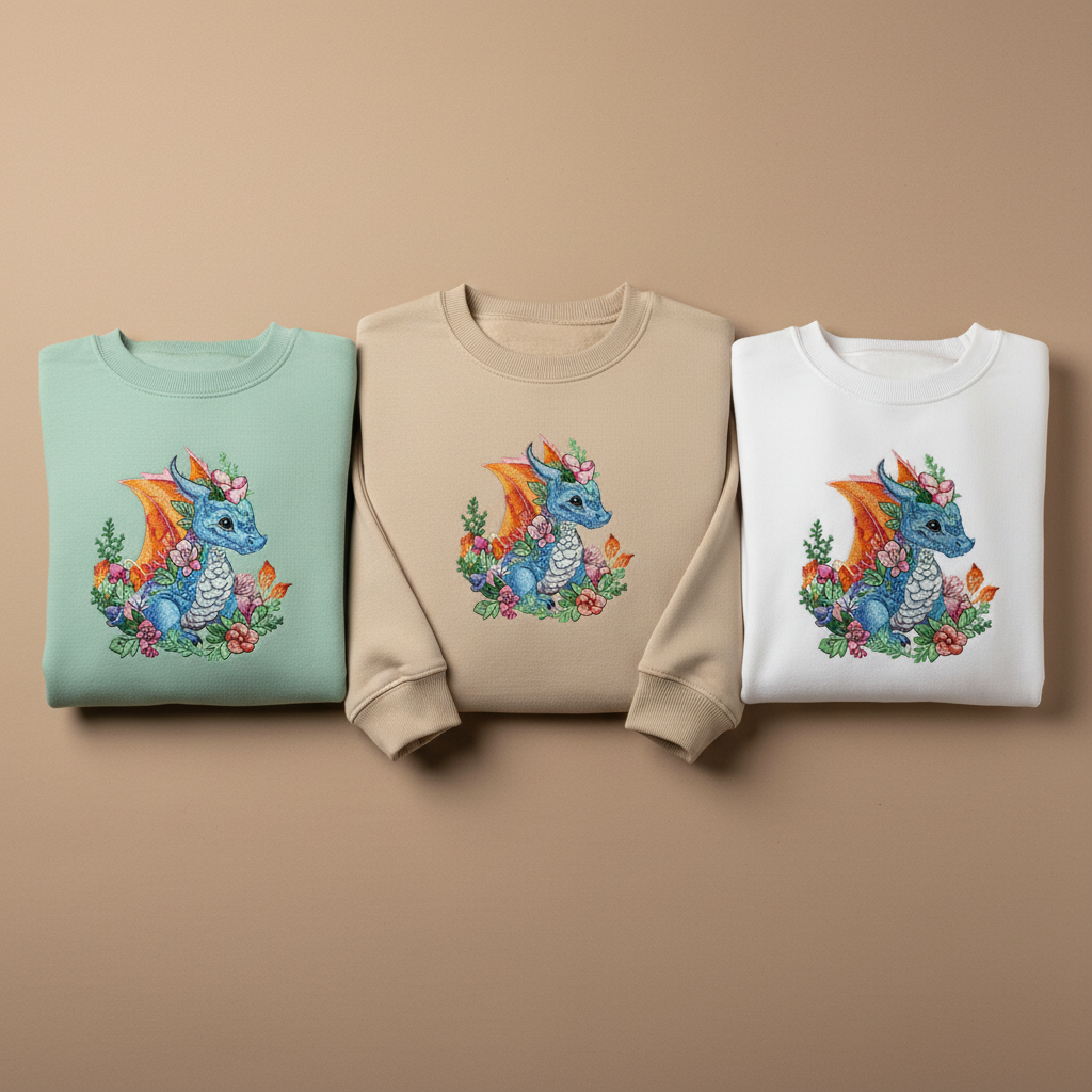 Baby Blue Dragon Machine Embroidered Sweatshirt – Hand Finished in Dubai | EmbroMania