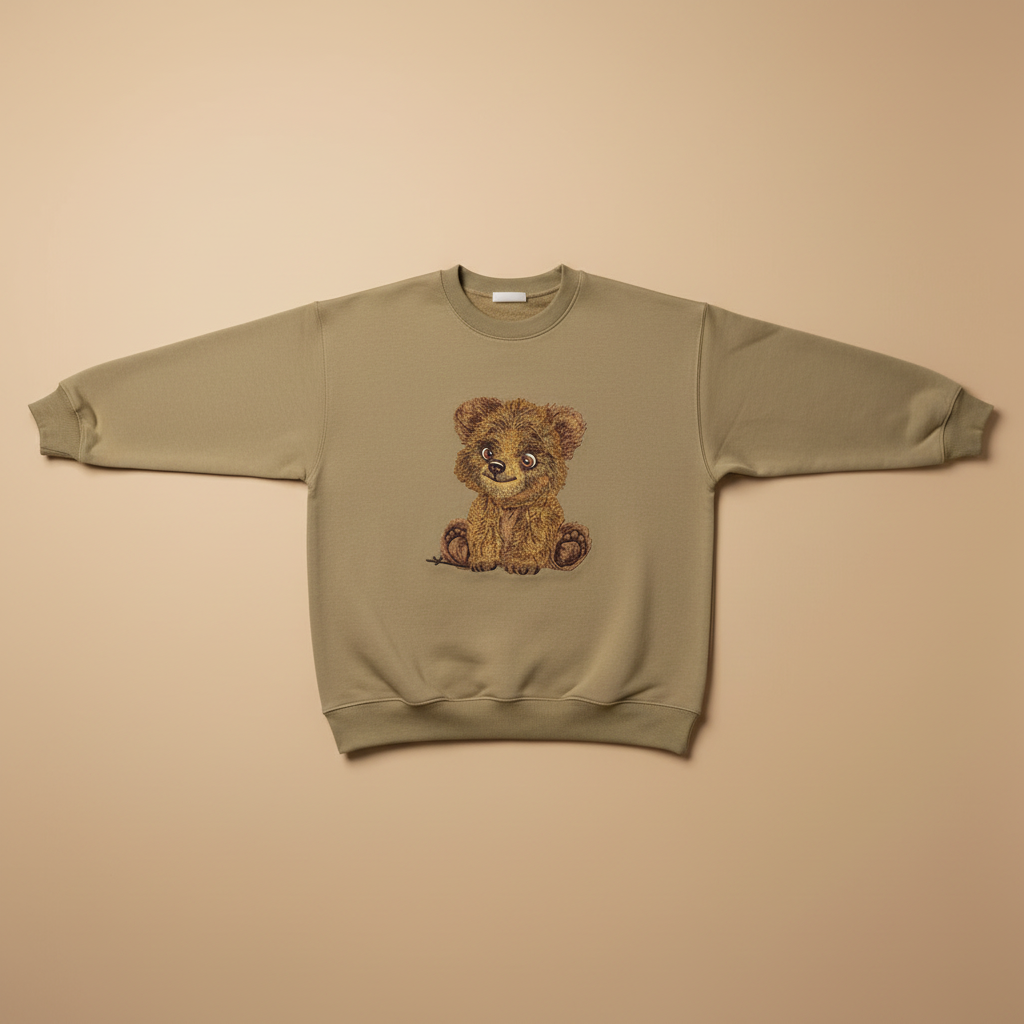 Baby Brown Bear Machine Embroidered Sweatshirt – Hand Finished in Dubai | EmbroMania