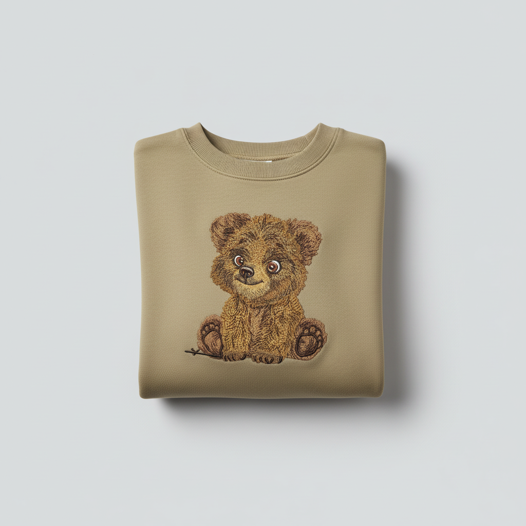 Baby Brown Bear Machine Embroidered Sweatshirt – Hand Finished in Dubai | EmbroMania