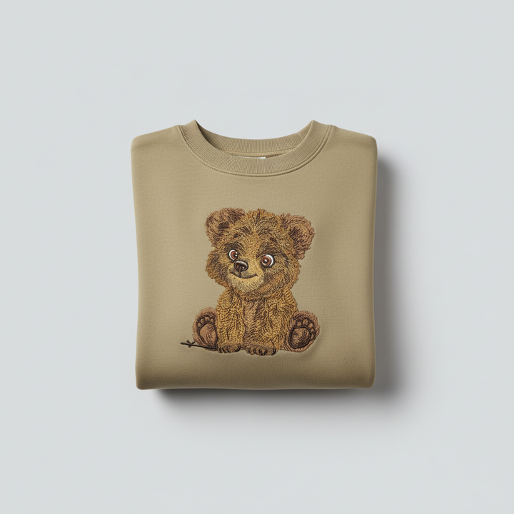 Baby Brown Bear Machine Embroidered Sweatshirt – Hand Finished in Dubai | EmbroMania