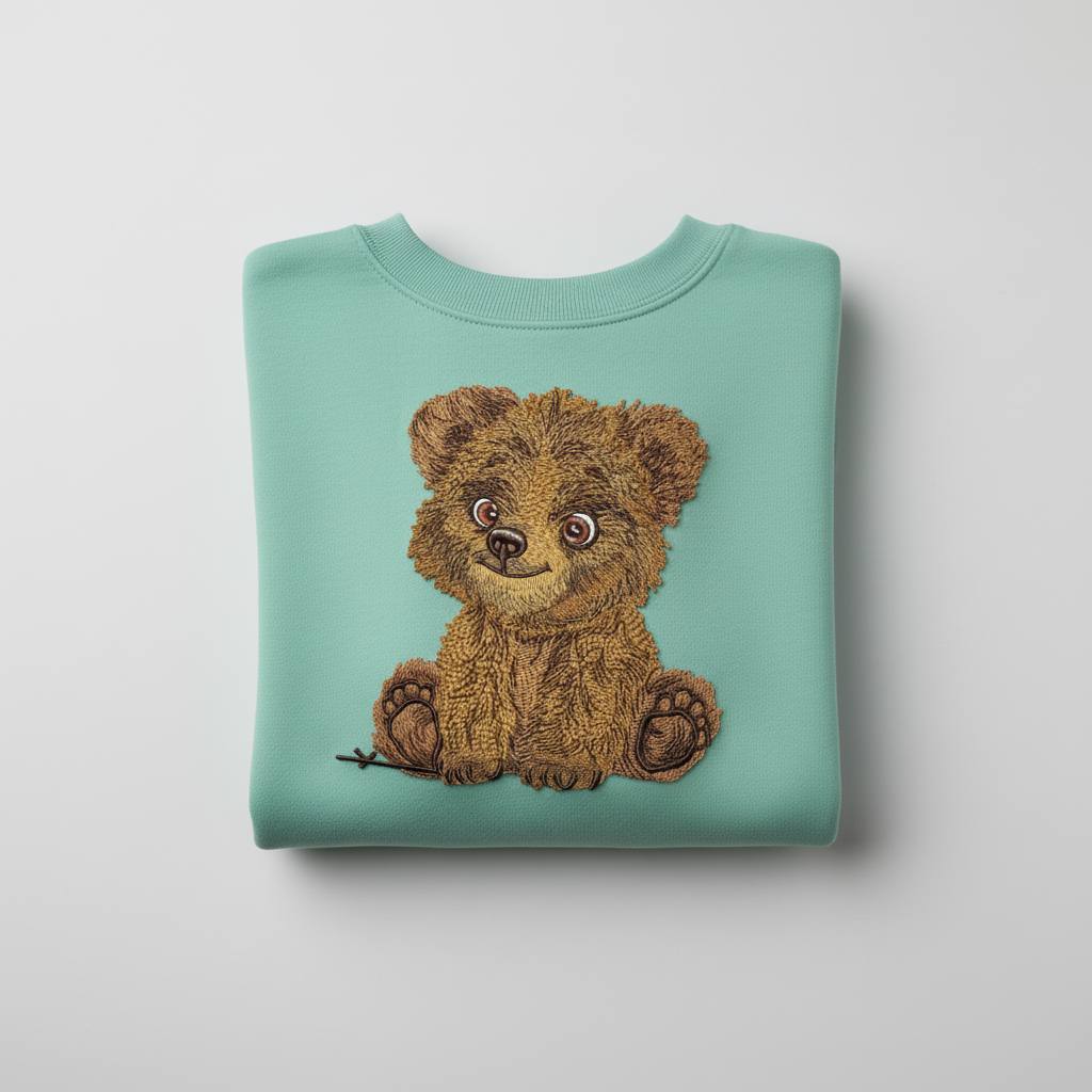 Baby Brown Bear Machine Embroidered Sweatshirt – Hand Finished in Dubai | EmbroMania