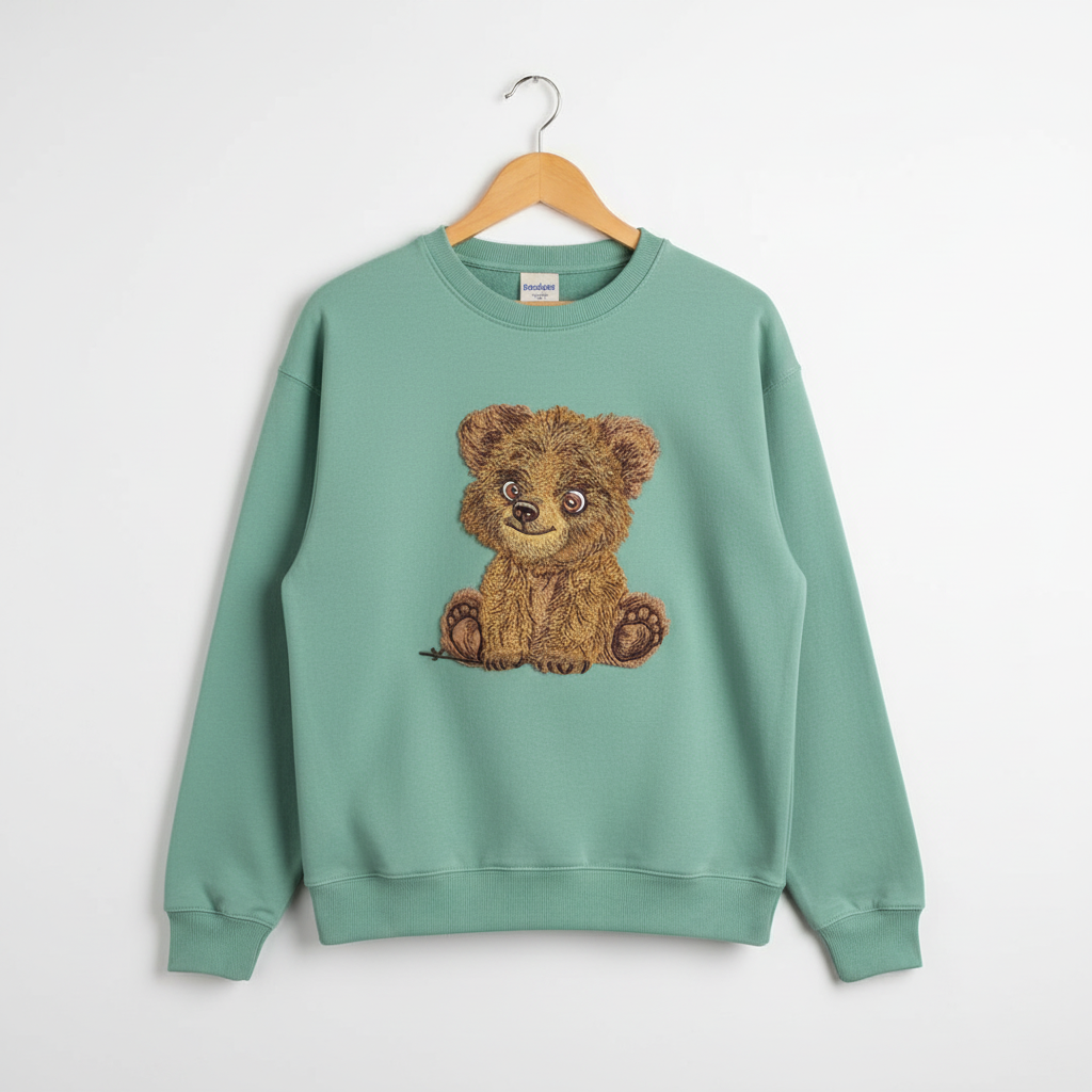 Baby Brown Bear Machine Embroidered Sweatshirt – Hand Finished in Dubai | EmbroMania