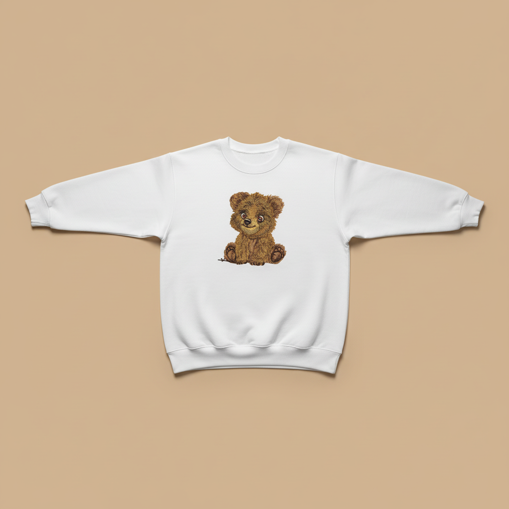 Baby Brown Bear Machine Embroidered Sweatshirt – Hand Finished in Dubai | EmbroMania