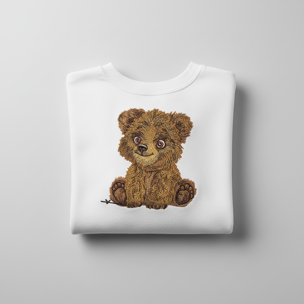 Baby Brown Bear Machine Embroidered Sweatshirt – Hand Finished in Dubai | EmbroMania