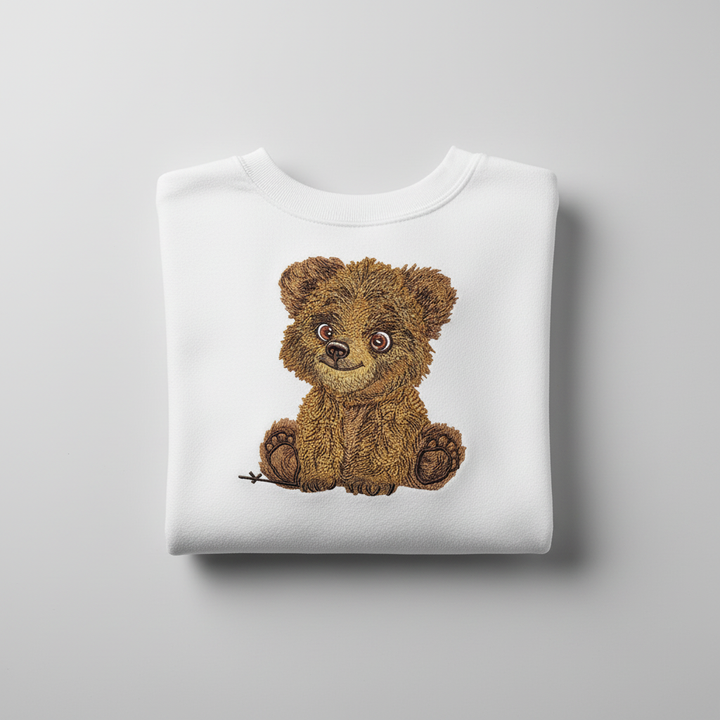 Baby Brown Bear Machine Embroidered Sweatshirt – Hand Finished in Dubai | EmbroMania