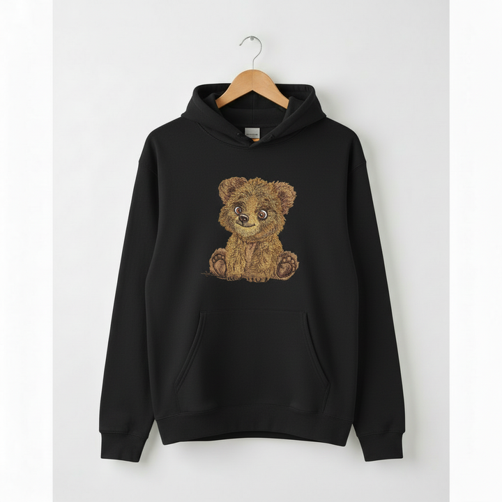 Baby Brown Bear Machine Embroidered Hoodie – Hand Finished in Dubai | EmbroMania