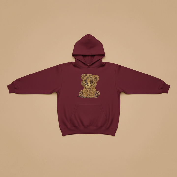 Baby Brown Bear Machine Embroidered Hoodie – Hand Finished in Dubai | EmbroMania