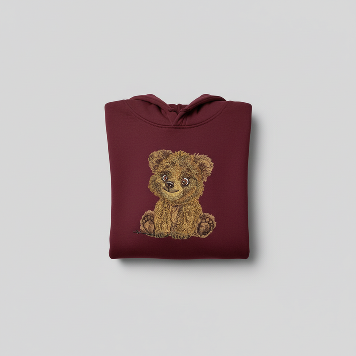 Baby Brown Bear Machine Embroidered Hoodie – Hand Finished in Dubai | EmbroMania