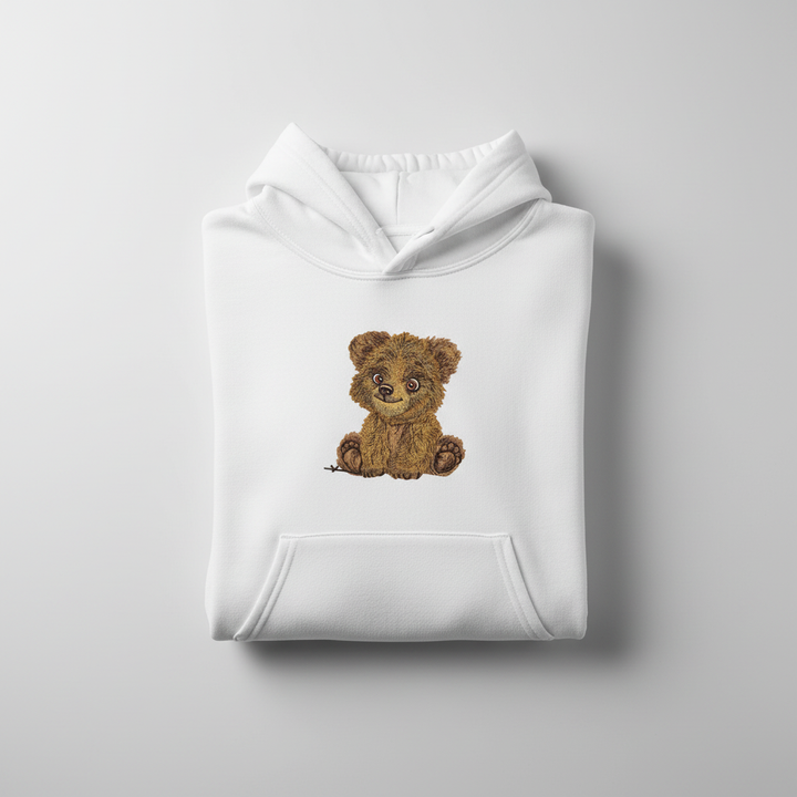 Baby Brown Bear Machine Embroidered Hoodie – Hand Finished in Dubai | EmbroMania