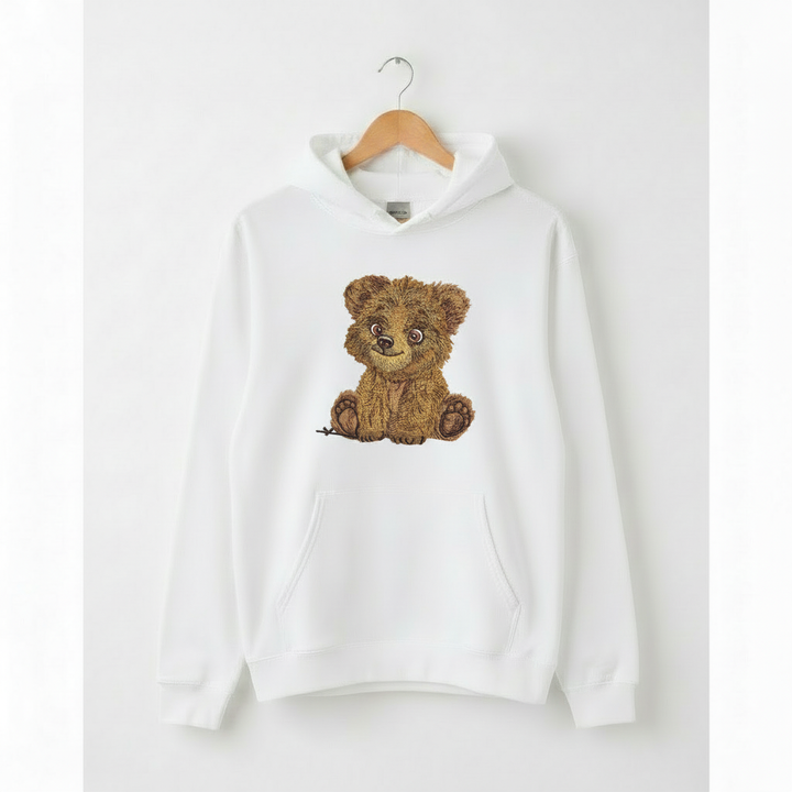 Baby Brown Bear Machine Embroidered Hoodie – Hand Finished in Dubai | EmbroMania