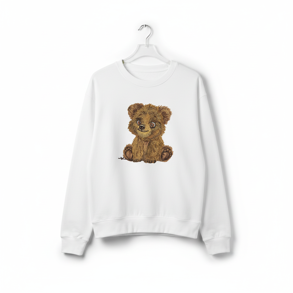 Baby Brown Bear Machine Embroidered Sweatshirt – Hand Finished in Dubai | EmbroMania