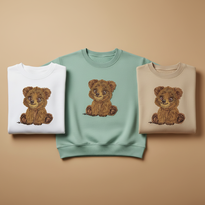 Baby Brown Bear Machine Embroidered Sweatshirt – Hand Finished in Dubai | EmbroMania
