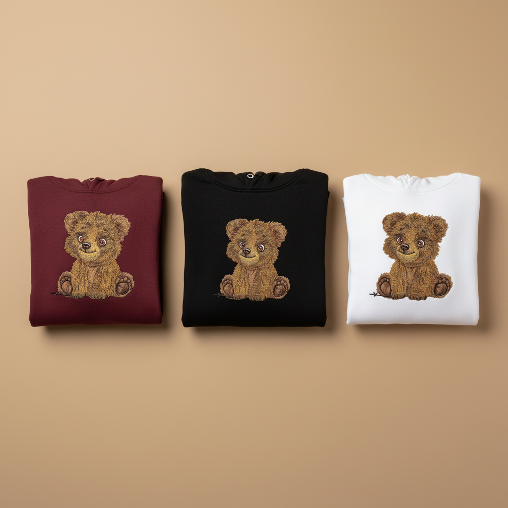 Baby Brown Bear Machine Embroidered Hoodie – Hand Finished in Dubai | EmbroMania