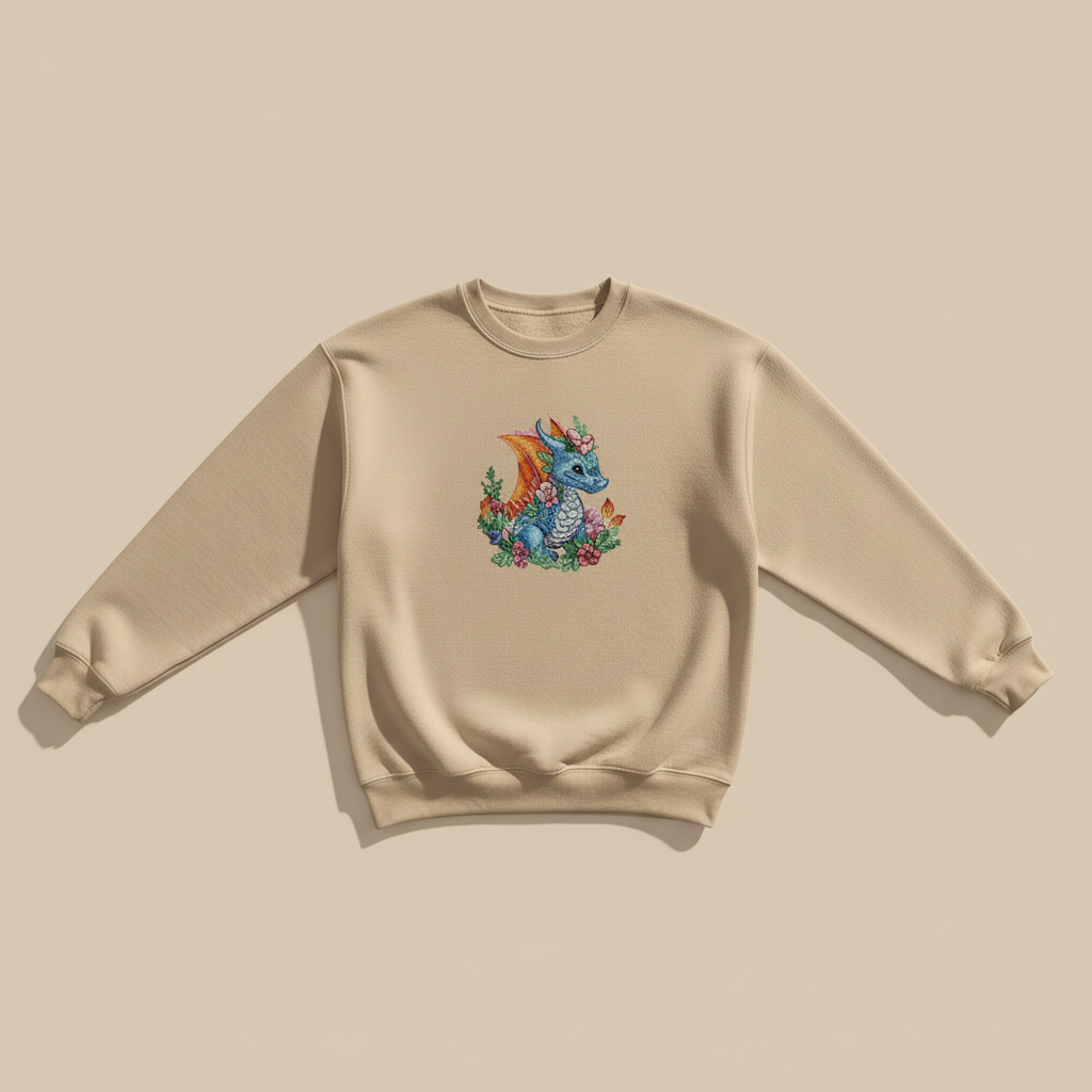 Baby Blue Dragon Machine Embroidered Sweatshirt – Hand Finished in Dubai | EmbroMania