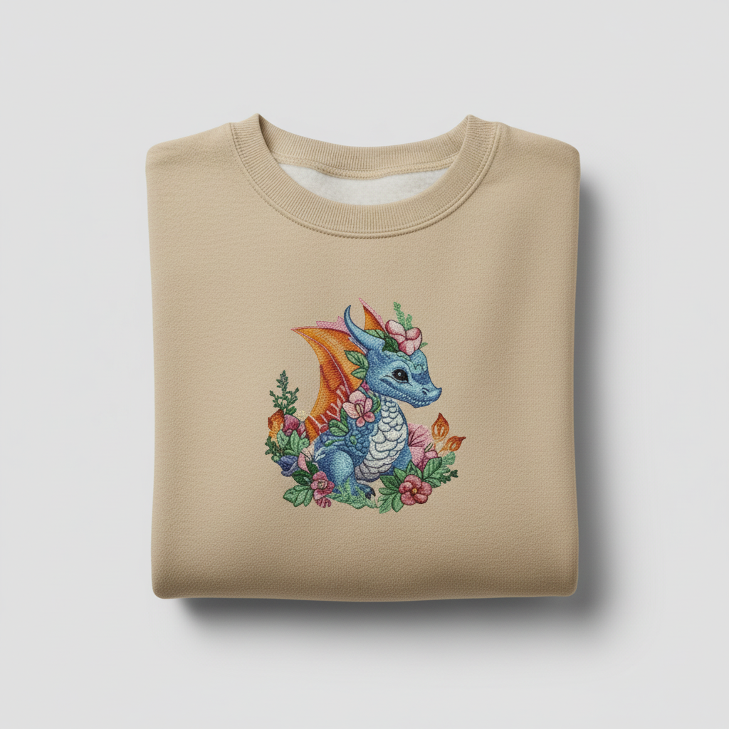 Baby Blue Dragon Machine Embroidered Sweatshirt – Hand Finished in Dubai | EmbroMania