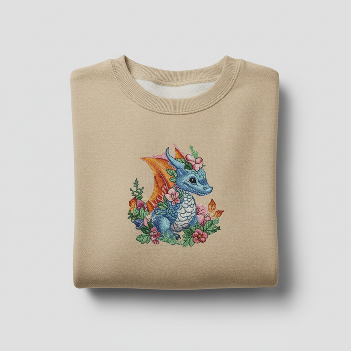 Baby Blue Dragon Machine Embroidered Sweatshirt – Hand Finished in Dubai | EmbroMania