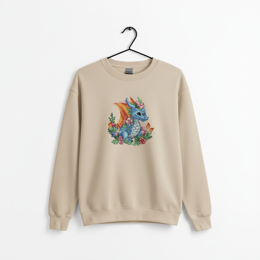 Baby Blue Dragon Machine Embroidered Sweatshirt – Hand Finished in Dubai | EmbroMania
