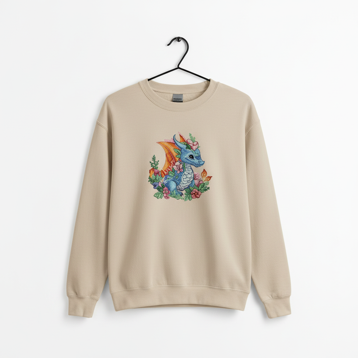 Baby Blue Dragon Machine Embroidered Sweatshirt – Hand Finished in Dubai | EmbroMania