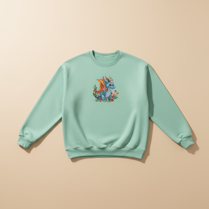 Baby Blue Dragon Machine Embroidered Sweatshirt – Hand Finished in Dubai | EmbroMania
