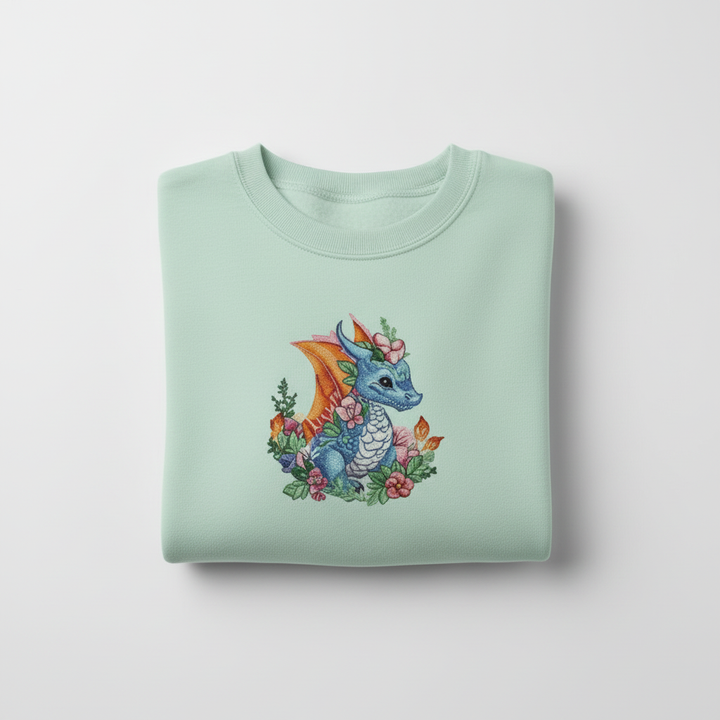 Baby Blue Dragon Machine Embroidered Sweatshirt – Hand Finished in Dubai | EmbroMania