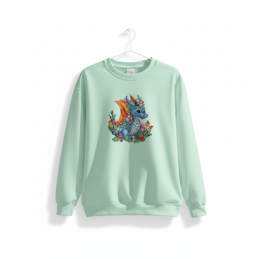 Baby Blue Dragon Machine Embroidered Sweatshirt – Hand Finished in Dubai | EmbroMania