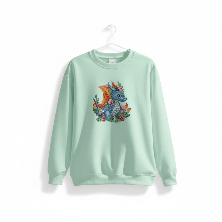 Baby Blue Dragon Machine Embroidered Sweatshirt – Hand Finished in Dubai | EmbroMania