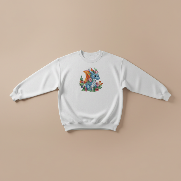 Baby Blue Dragon Machine Embroidered Sweatshirt – Hand Finished in Dubai | EmbroMania