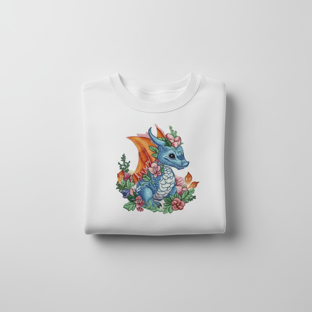 Baby Blue Dragon Machine Embroidered Sweatshirt – Hand Finished in Dubai | EmbroMania