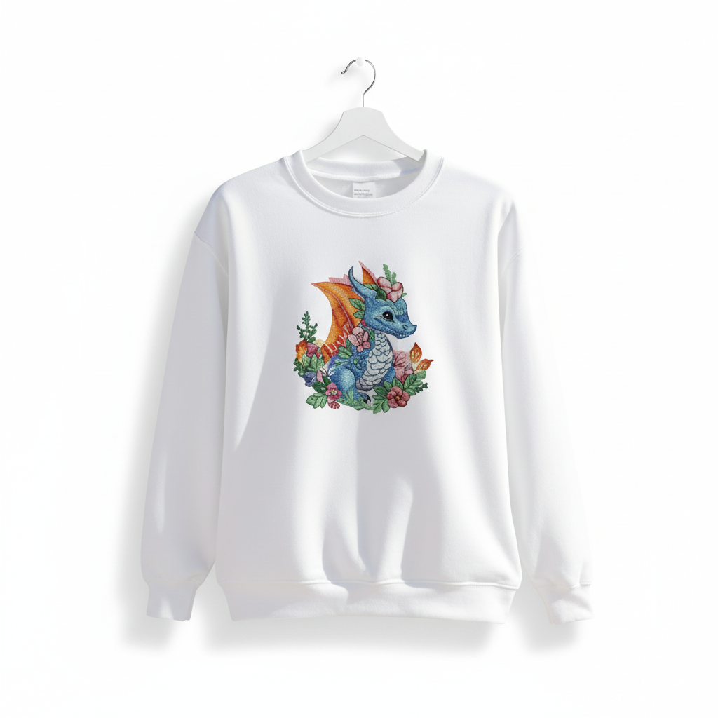 Baby Blue Dragon Machine Embroidered Sweatshirt – Hand Finished in Dubai | EmbroMania