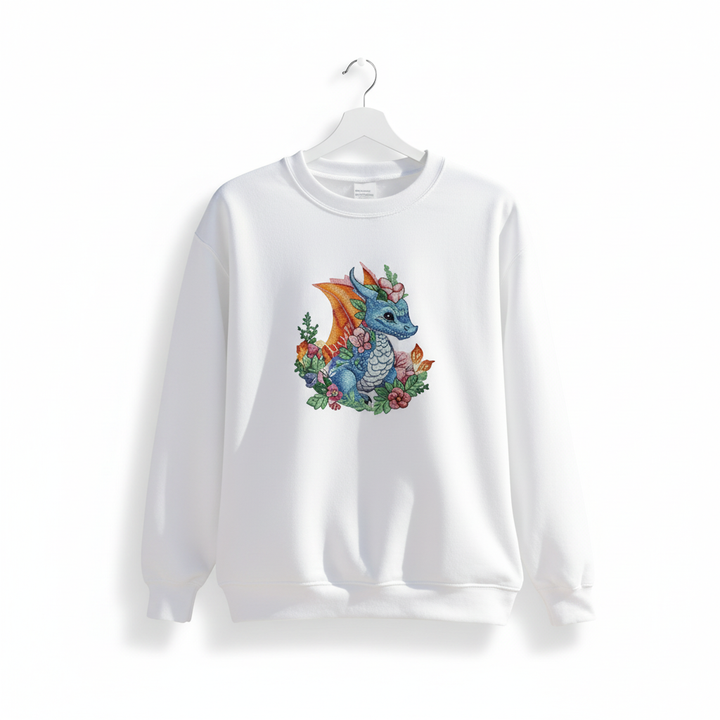 Baby Blue Dragon Machine Embroidered Sweatshirt – Hand Finished in Dubai | EmbroMania