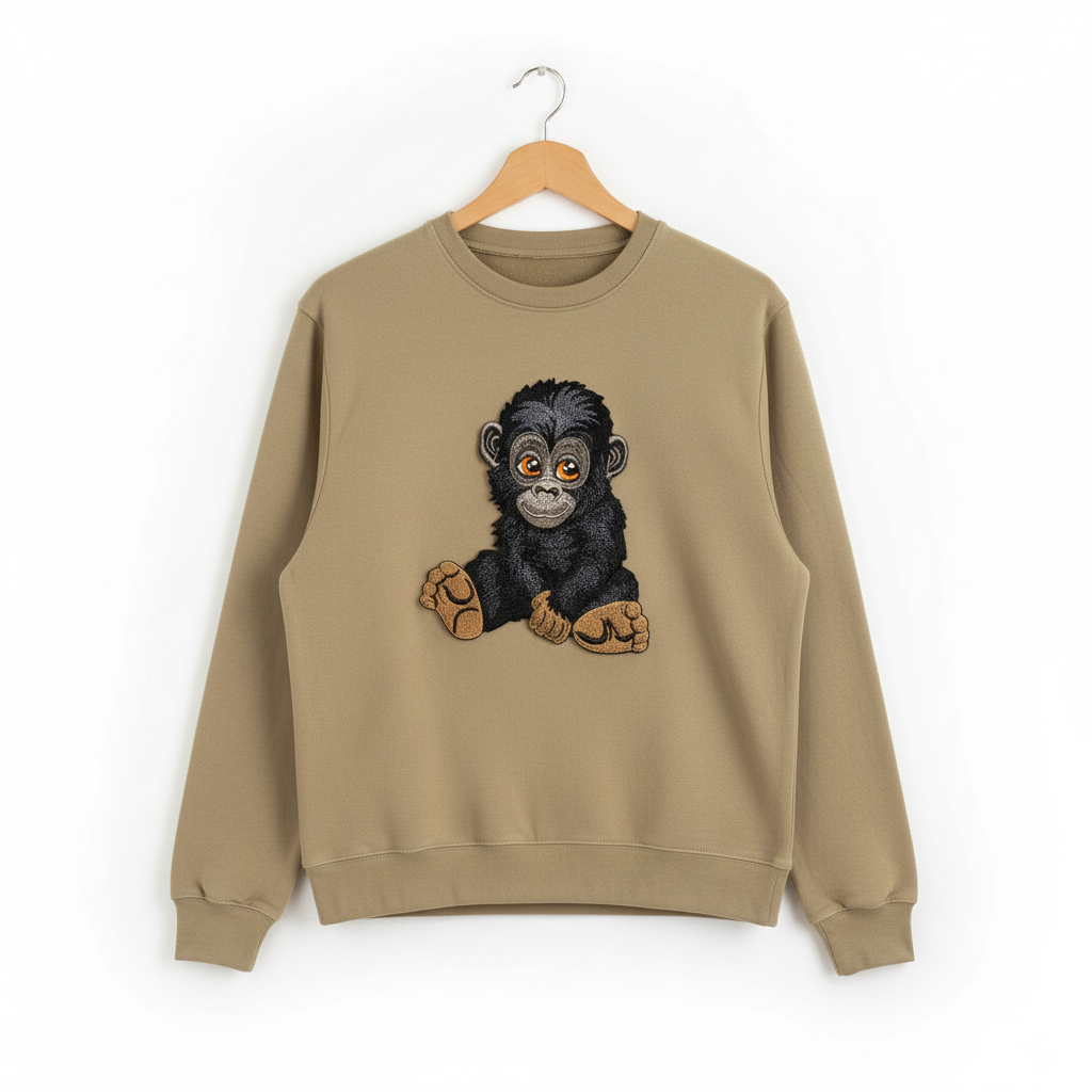 Baby Gorilla Machine Embroidered Sweatshirt – Hand Finished in Dubai | EmbroMania