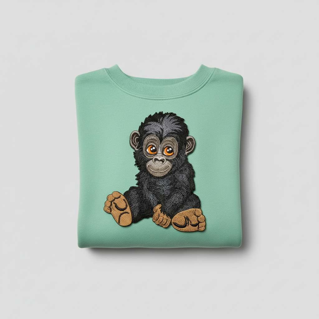 Baby Gorilla Machine Embroidered Sweatshirt – Hand Finished in Dubai | EmbroMania