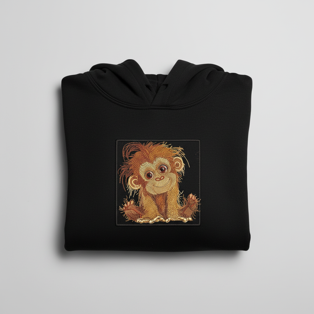 Cute Orangutan Machine Embroidered Hoodie – Hand Finished in Dubai | EmbroMania