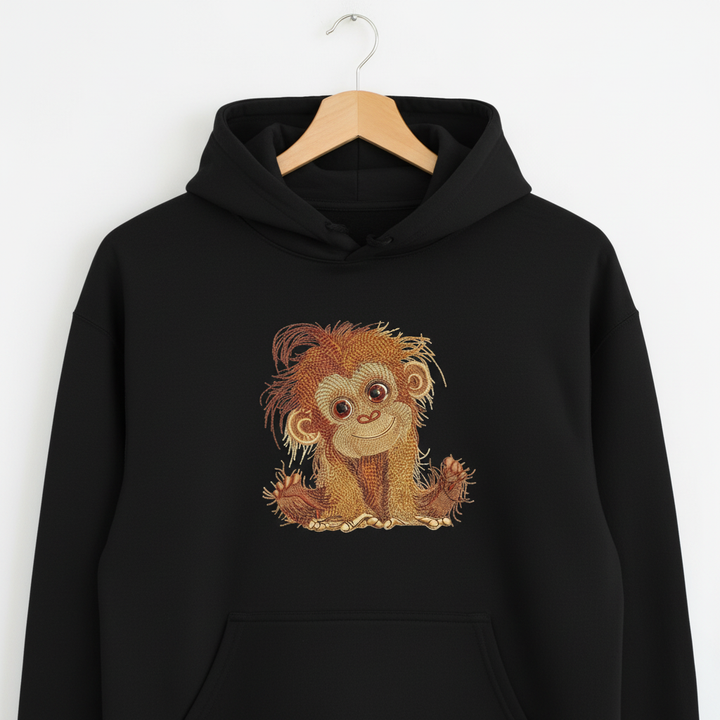 Cute Orangutan Machine Embroidered Hoodie – Hand Finished in Dubai | EmbroMania