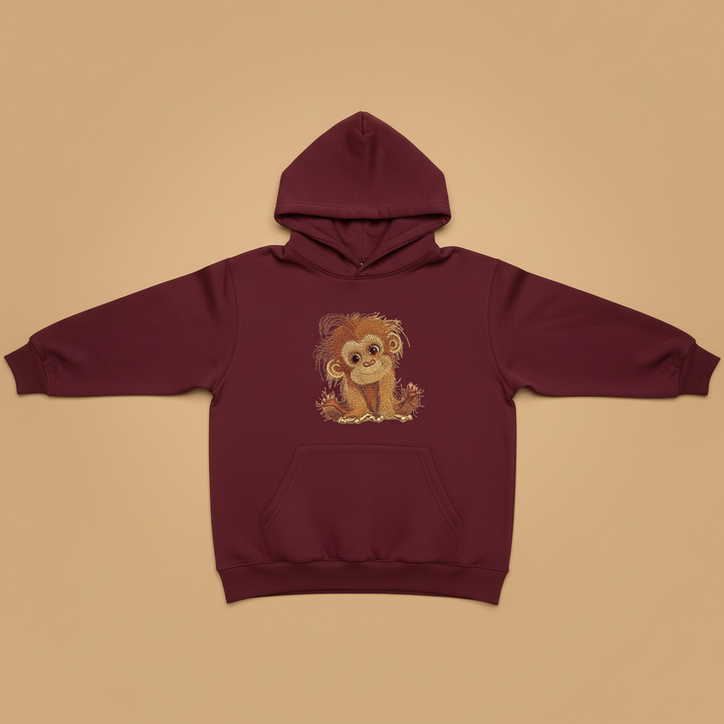Cute Orangutan Machine Embroidered Hoodie – Hand Finished in Dubai | EmbroMania